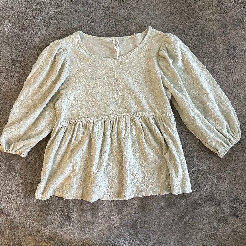 By Anthropologie Mint Green Amorina Baby Doll Textured Top Blouse Women's XS